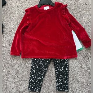 BCBGirls Red Velvet Top and Black Star Leggings Set